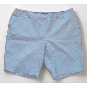 Talbots Womens Sz 16W Chino Seersucker Shorts Blue & White Stripe Preppy Golf